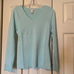 White House Black Market Light Blue V-Neck Long Sleeve Top